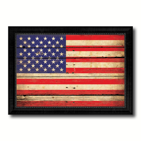 American Flag Vintage Canvas Print with Black Picture Frame Home Decor Man Cave Wall Art Collectible Decoration Artwork Gifts