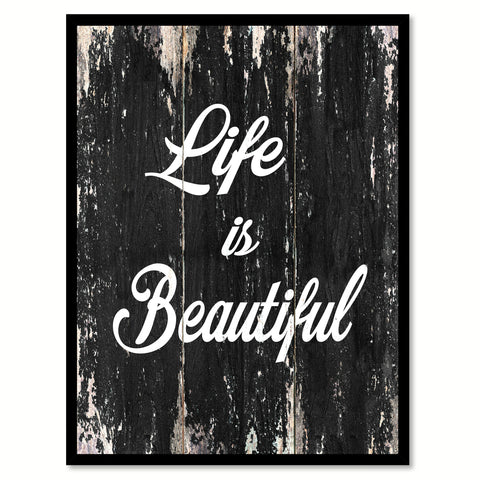 Life is beautiful Motivational Quote Saying Canvas Print with Picture Frame Home Decor Wall Art