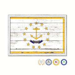 Rhode Island State Flag Shabby Chic Gifts Home Decor Wall Art Canvas Print, White Wash Wood Frame