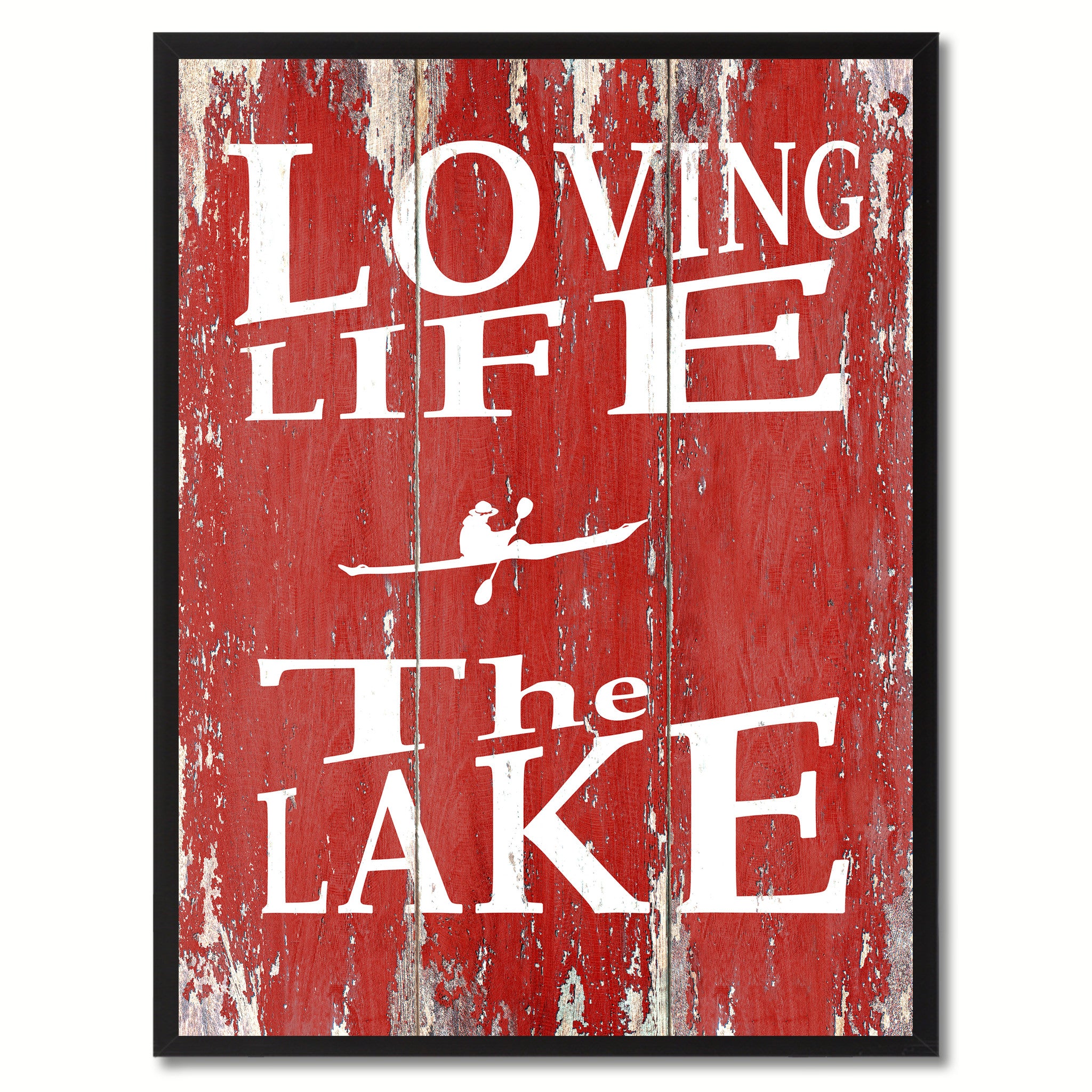 Loving Life The Lake Saying Canvas Print, Black Picture Frame Home Decor Wall Art Gifts
