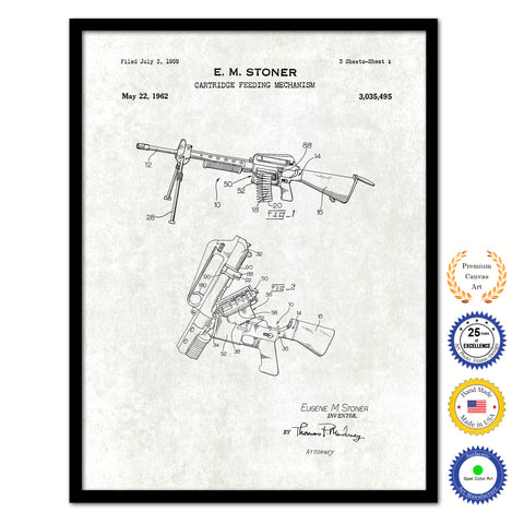 1962 Cartridge Feeding Mechanism for Machine Gun Old Patent Art Print on Canvas Custom Framed Vintage Home Decor Wall Decoration Great for Gifts