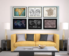 France Paris Vintage Sepia Map Canvas Print, Picture Frame Gifts Home Decor Wall Art Decoration