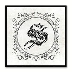 Alphabet S White Canvas Print Black Frame Kids Bedroom Wall Décor Home Art