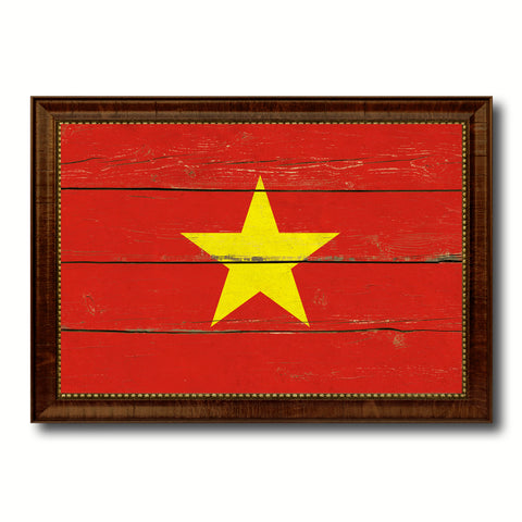 Vietnam Country Flag Vintage Canvas Print with Brown Picture Frame Home Decor Gifts Wall Art Decoration Artwork