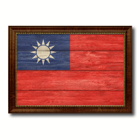 Taiwan Country Flag Texture Canvas Print with Brown Custom Picture Frame Home Decor Gift Ideas Wall Art Decoration