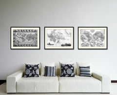 Oceania Australia New Zealand Vintage B&W Map Canvas Print, Picture Frame Home Decor Wall Art Gift Ideas