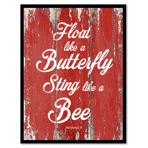 Float like a butterfly sting like a bee - Muhammad Ali Motivational Quote Saying Canvas Print with Picture Frame Home Decor Wall Art, Red