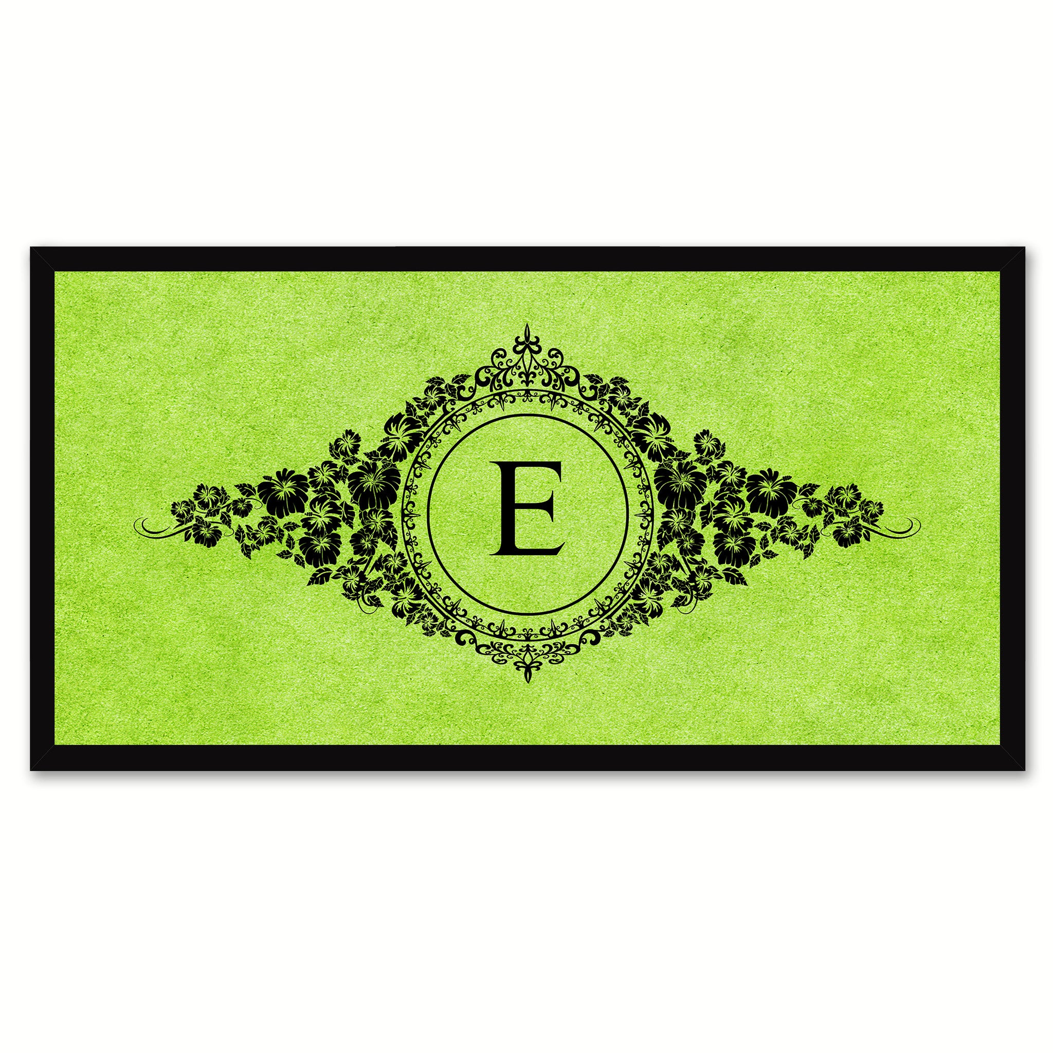 Alphabet Letter E Green Canvas Print, Black Custom Frame
