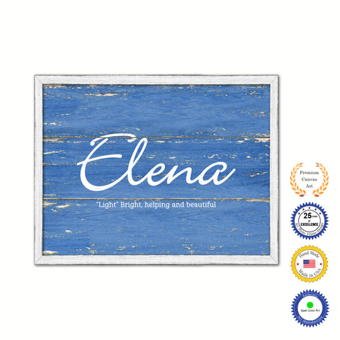 Elena Name Plate White Wash Wood Frame Canvas Print Boutique Cottage Decor Shabby Chic