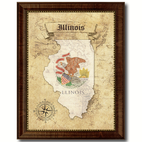 Illnoise State Flag Canvas Print, Picture Frame Gift Ideas Home Décor Wall Art Decoration