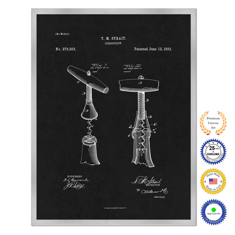 1883 Wine Corkscrew Old Patent Art Print on Canvas Custom Framed Vintage Home Decor Wall Decoration Great for Gifts