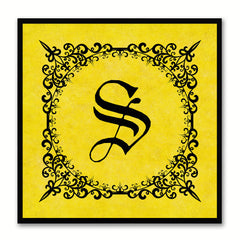 Alphabet S Yellow Canvas Print Black Frame Kids Bedroom Wall Décor Home Art