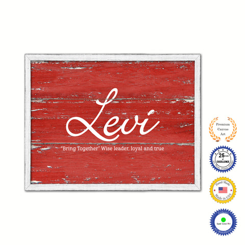 Levi Name Plate White Wash Wood Frame Canvas Print Boutique Cottage Decor Shabby Chic