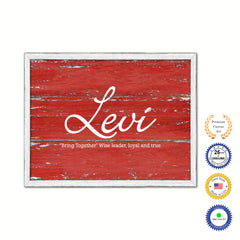 Levi Name Plate White Wash Wood Frame Canvas Print Boutique Cottage Decor Shabby Chic