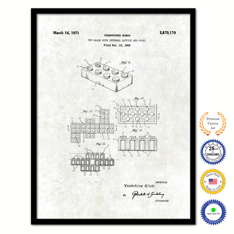 1971 Legos Block Old Patent Art Print on Canvas Custom Framed Vintage Home Decor Wall Decoration Great for Gifts