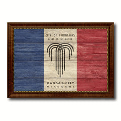 Kansas City Missouri State Texture Flag Canvas Print Brown Picture Frame