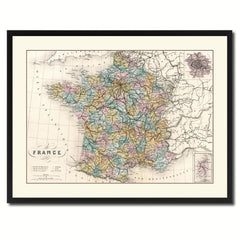 France Paris Vintage Antique Map Wall Art Home Decor Gift Ideas Canvas Print Custom Picture Frame
