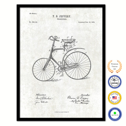 1889 Velocipede Old Patent Art Print on Canvas Custom Framed Vintage Home Decor Wall Decoration Great for Gifts