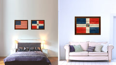 Dominican Republic Country Flag Texture Canvas Print with Brown Custom Picture Frame Home Decor Gift Ideas Wall Art Decoration