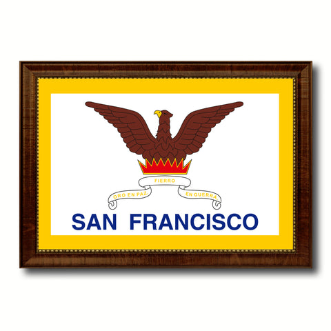 San Francisco City San Francisco State Flag Canvas Print Brown Picture Frame