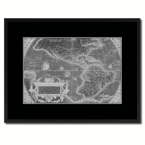 North South America Vintage Monochrome Map Canvas Print, Gifts Picture Frames Home Decor Wall Art