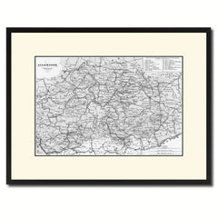 Central Germany Vintage B&W Map Canvas Print, Picture Frame Home Decor Wall Art Gift Ideas