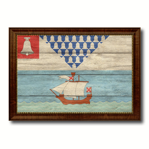 Naval & Maritime City Massachusetts State Texture Flag Canvas Print Brown Picture Frame