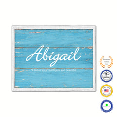 Abigail Name Plate White Wash Wood Frame Canvas Print Boutique Cottage Decor Shabby Chic