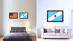 Madison City Wisconsin State Flag Canvas Print Brown Picture Frame