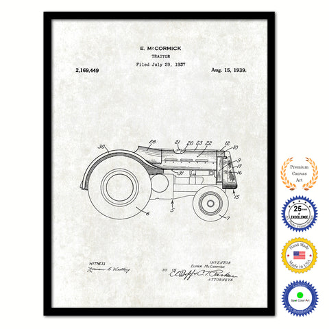 1939 Tractor Old Patent Art Print on Canvas Custom Framed Vintage Home Decor Wall Decoration Great for Gifts
