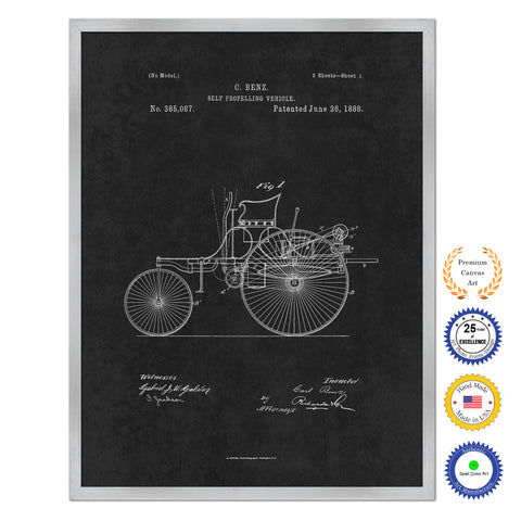 1888 Carl Benz Self Propelling Vehicle Antique Patent Artwork Silver Framed Canvas Home Office Decor Great Gift for Mechanic Car Collector