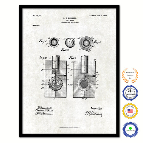 1902 Golf Ball Old Patent Art Print on Canvas Custom Framed Vintage Home Decor Wall Decoration Great for Gifts