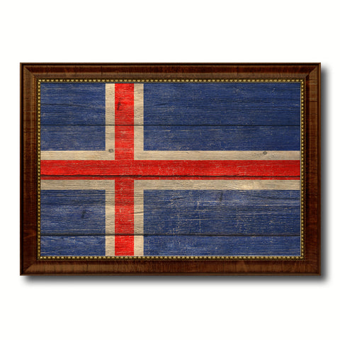 Iceland Country Flag Texture Canvas Print with Brown Custom Picture Frame Home Decor Gift Ideas Wall Art Decoration