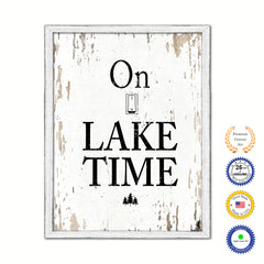 On Lake Time Vintage Saying Gifts Home Decor Wall Art Canvas Print with Custom Picture Frame