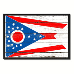 Ohio State Flag Vintage Canvas Print with Black Picture Frame Home DecorWall Art Collectible Decoration Artwork Gifts