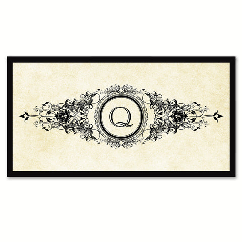 Alphabet Letter Q White Canvas Print, Black Custom Frame