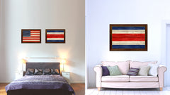 Costa Rica Country Flag Texture Canvas Print with Brown Custom Picture Frame Home Decor Gift Ideas Wall Art Decoration