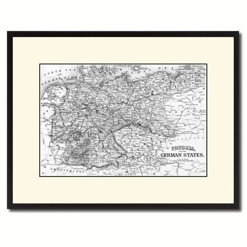Prussia Germany Vintage B&W Map Canvas Print, Picture Frame Home Decor Wall Art Gift Ideas