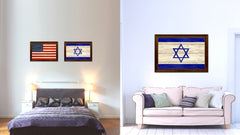 Israel Country Flag Texture Canvas Print with Brown Custom Picture Frame Home Decor Gift Ideas Wall Art Decoration