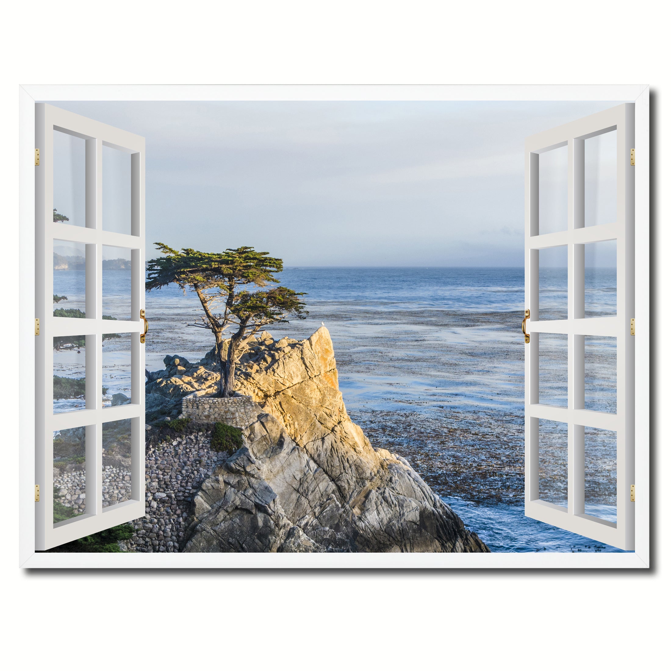 Monterey Beach View Picture French Window Framed Canvas Print Home Decor Wall Art Collection