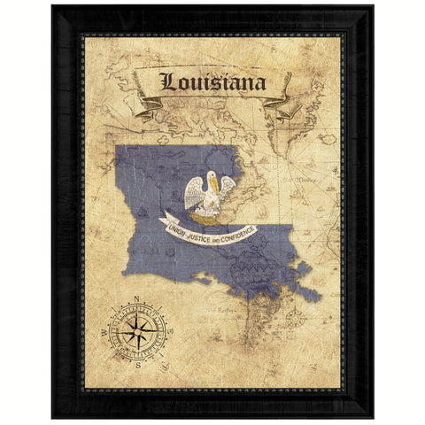 Louisiana State Vintage Flag Canvas Print with Black Picture Frame Home Decor Man Cave Wall Art Collectible Decoration Artwork Gifts