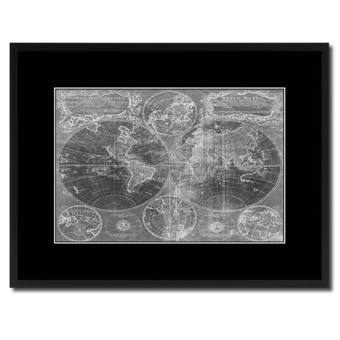 World Vintage Monochrome Map Canvas Print, Gifts Picture Frames Home Decor Wall Art