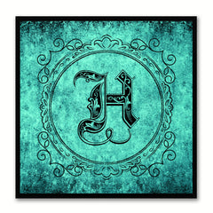 Alphabet H Aqua Canvas Print Black Frame Kids Bedroom Wall Décor Home Art