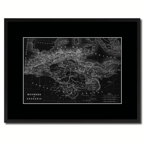 North Africa Barbary Coast Vintage Monochrome Map Canvas Print, Gifts Picture Frames Home Decor Wall Art