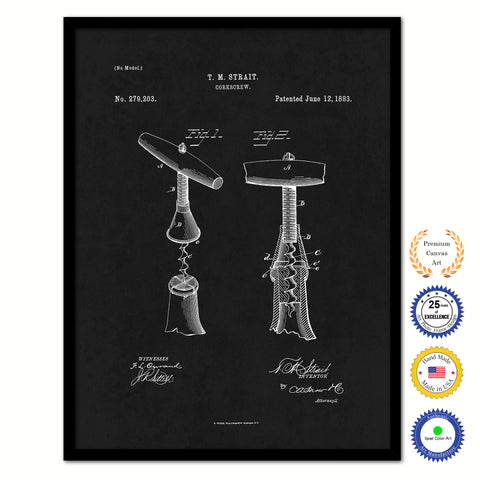1883 Wine Corkscrew Old Patent Art Print on Canvas Custom Framed Vintage Home Decor Wall Decoration Great for Gifts