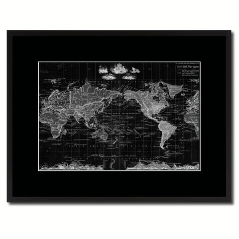 World Vintage Monochrome Map Canvas Print, Gifts Picture Frames Home Decor Wall Art