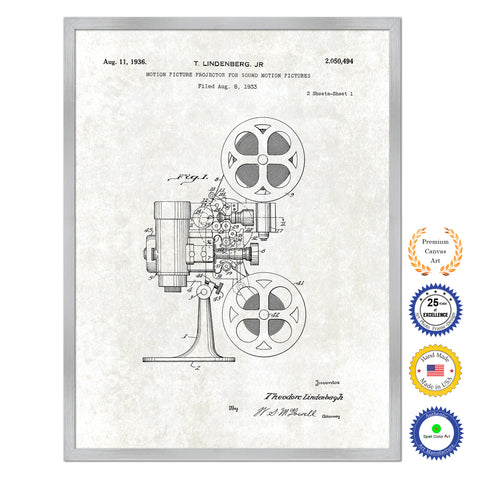 1936 Lindenberg Motion Picture Projector Old Patent Art Print on Canvas Custom Framed Vintage Home Decor Wall Decoration Great for Gifts