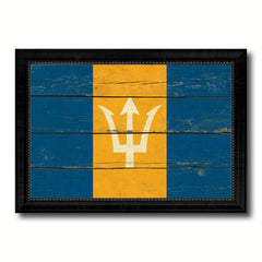 Barbados Country Flag Vintage Canvas Print with Black Picture Frame Home Decor Gifts Wall Art Decoration Artwork