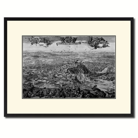 Mountain Fortress Vintage B&W Map Canvas Print, Picture Frame Home Decor Wall Art Gift Ideas
