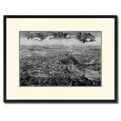 Mountain Fortress Vintage B&W Map Canvas Print, Picture Frame Home Decor Wall Art Gift Ideas